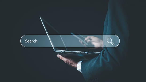 Searching Browsing Internet Data Information with blank search bar. business people working with computer and mobile for finding data. photo