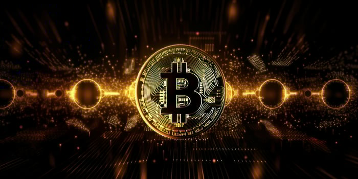 Crypto currency golden bitcoin background, Digital financial investment concept. photo
