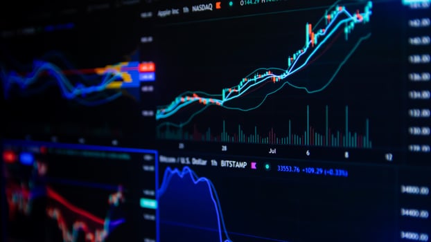 Stock market data on monitor. Business financial graph on monitor screen. Stock market data on monitor. Business financial graph on monitor. photo
