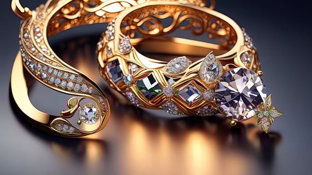 Jewelry ring with diamonds and precious stones. photo