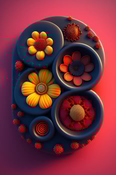3d illustration of abstract face made of flowers and leaves. . photo