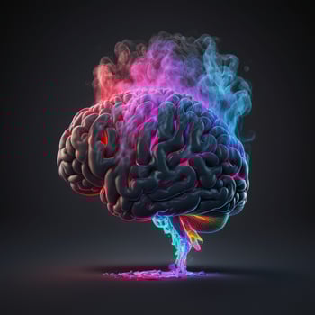 floating brain rgb neon smoke background by photo