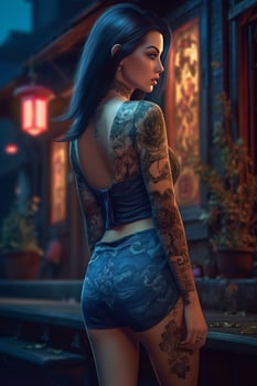 image of girl lower back tattoo stockings miniskirt photo