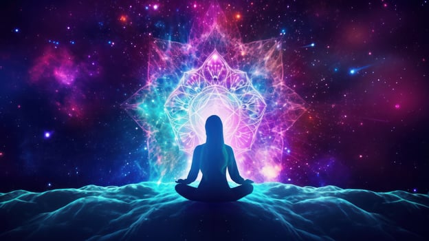 A woman relaxation meditate in meditation music photo