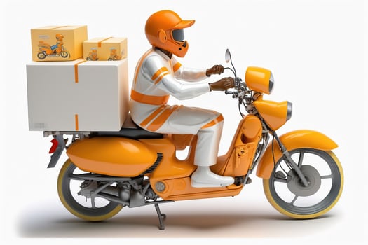 A man ride on bike to deliver to customer, delivery scene, photo