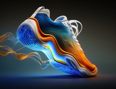 Basketball Futuristic concept, orange and blue, liquid form, photo