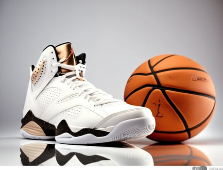 Sport Shoes And A Basketball On white baground, commericial photo, photo
