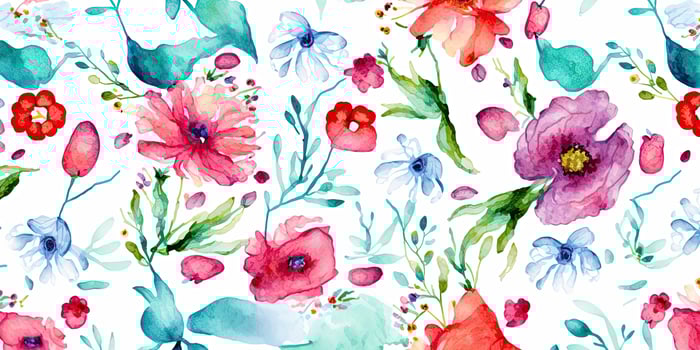 .Floral pattern with wildflowers, pastel watercolor. Illustration. Horizontal wide subtitle, cover. copy space photo