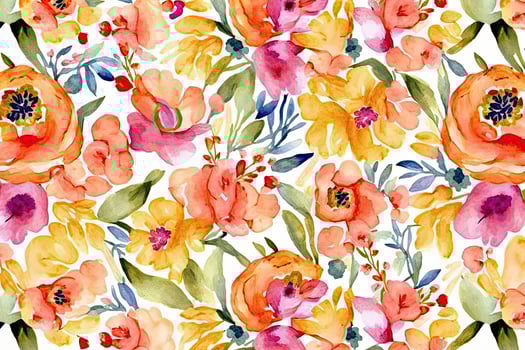 .Floral pattern of wildflowers, pastel watercolor. Illustration. photo