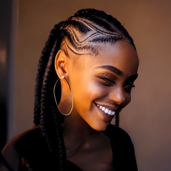 Young dark-skinned smiling African girl, with pigtails. Portrait. photo