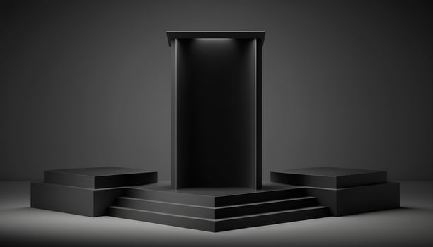 Realistic 3D black theme podium for product display. photo