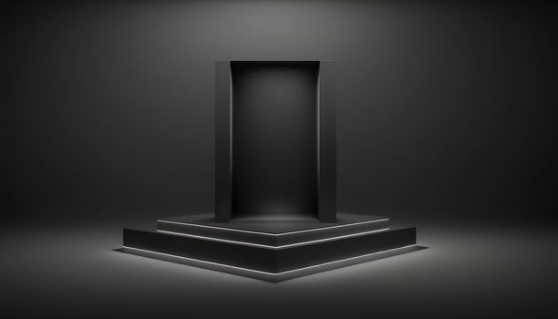 Realistic 3D black theme podium for product display. photo