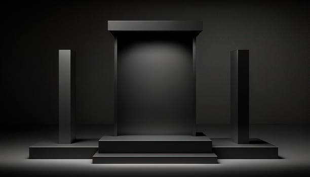 Realistic 3D black theme podium for product display. photo