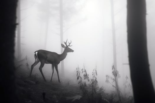 a deer in a misty forest. photo