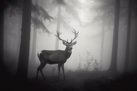 a deer in a misty forest. photo