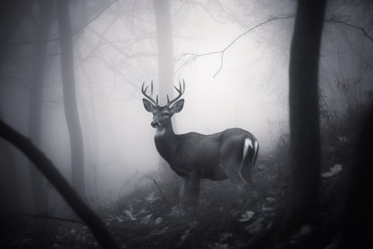 a deer in a misty forest. photo