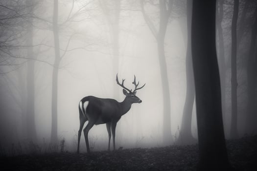 a deer in a misty forest. photo
