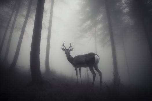 a deer in a misty forest. photo
