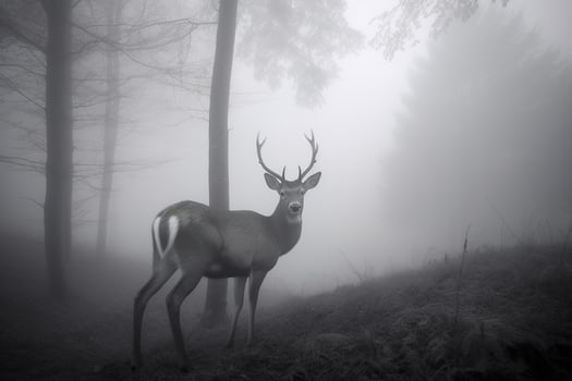 a deer in a misty forest. photo