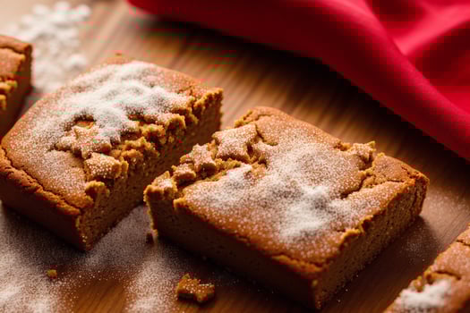 Christmas gingerbread cookies with icing sugar on the background of the Christmas tree. gingerbread man. photo