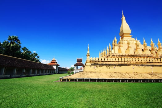 Beautiful great golden Pagoda at Wat Pha That Luang Temple at Vientiane province, Laos photo
