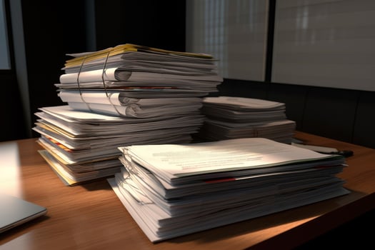 stack paper document tax reports in office table photo