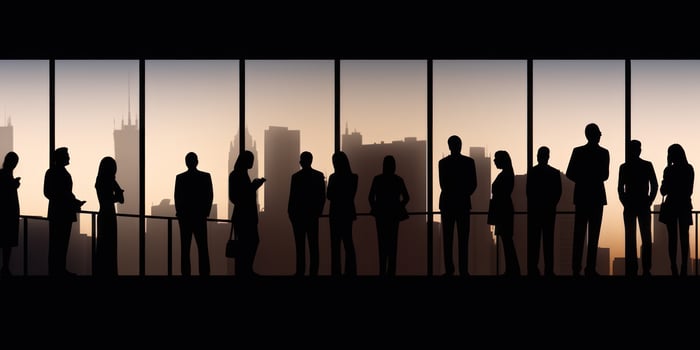 silhouettes of business people at the window of a multistory skyscraper panorama photo