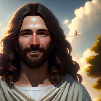 Realistic 3D Anime Style Jesus with Holy Spirit Next to Him Illustration photo