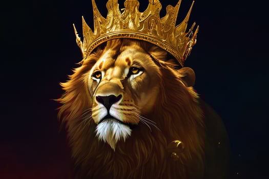 The lion is wearing crown with . photo