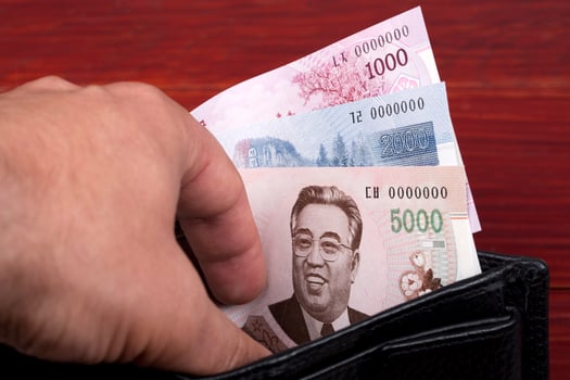North Korean money - won in the black wallet photo