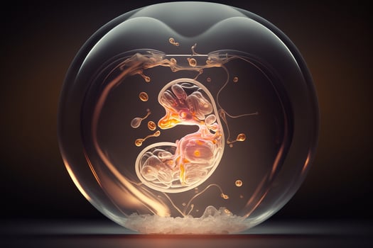 Embryo in the womb. The concept of conception and development of the human embryo. photo