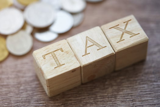 Business concept tax duty charge plan and strategy, bank trade Stock market, money Business Growth finance background. wood block and tax photo