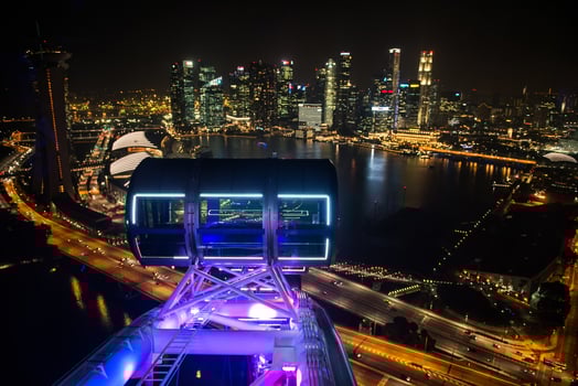 SINGAPORE - 29 October-The Top view of the Marina Bay from Singapore Flyer on October 29, 2014 in Singapore. Singapore Flyer Capsule and Marina Bay Sands  with downtown in background, Singapore. photo