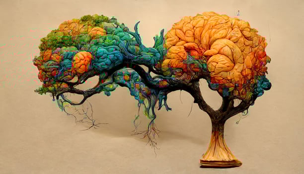 Surprising Tree with no leaves shapes like human brain as illustration. photo