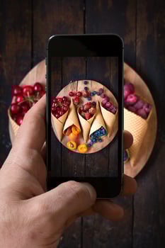 Ice cream cones with fruits photo