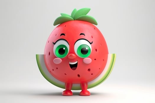 Cute cartoon watermelon, 3d character. . photo