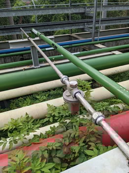 Pressure gauge of pressure sustaining valve for service air on power plant project. The photo is suitable to use for industry background photography, power plant poster and electricity content media.