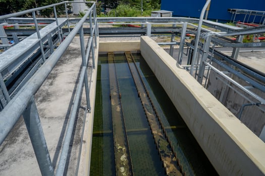 Waste water treatment plant for power plant project, lamella clarifier and sludge agitator. The photo is suitable to use for waste water treatment content media and environment poster.