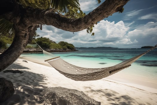 A hammock on a tropical beach created with technology. photo