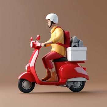 Photo of delivery man on a scooter with boxes delivery service concept