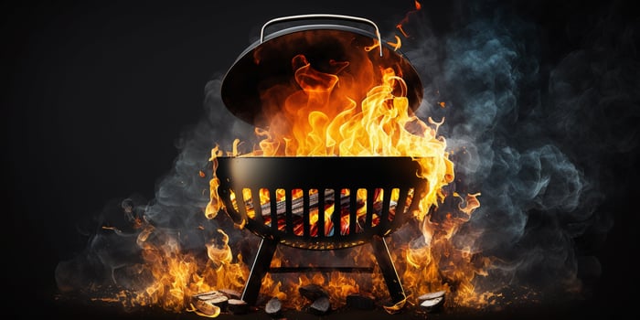 Barbecue Grill with Fire on Open Air. Fire flame photo