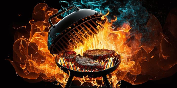 Barbecue Grill with Fire on Open Air. Fire flame photo