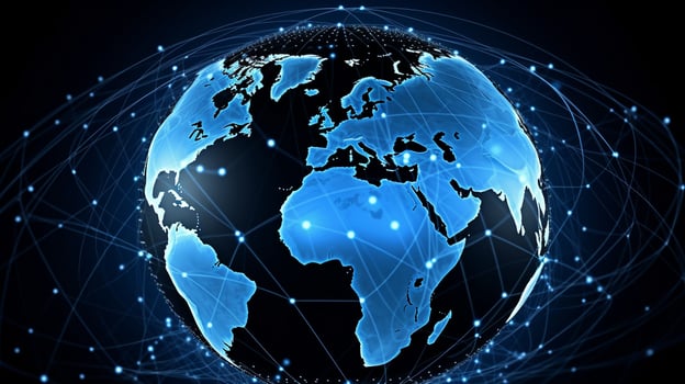 Global network connection over planet Earth. 3d rendering toned image photo