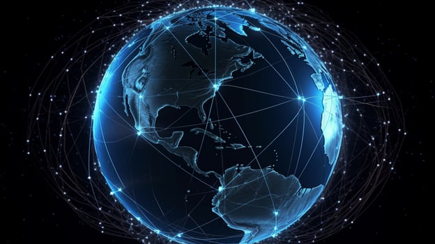 Global network connection over planet Earth. 3d rendering toned image photo