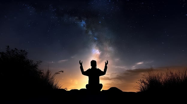 a alone man doing pray for god, a spiritual connection with god photo
