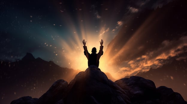 a alone man doing pray for god, a spiritual connection with god photo