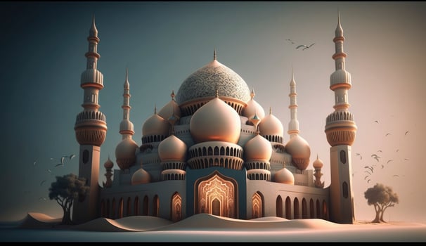 illustration of amazing architecture design of muslim mosque ramadan kareem, islamic architecture background ramadan kareem, Islamic Mosque, Ramdan, ramzan, eid, culture, arab, Generate Ai photo