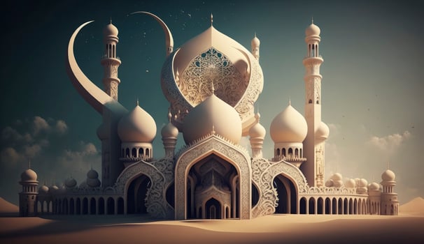 illustration of amazing architecture design of muslim mosque ramadan kareem, islamic architecture background ramadan kareem, Islamic Mosque, Ramdan, ramzan, eid, culture, arab, Generate Ai photo