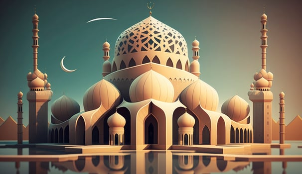 illustration of amazing architecture design of muslim mosque ramadan kareem, islamic architecture background ramadan kareem, Islamic Mosque, Ramdan, ramzan, eid, culture, arab, Generate Ai photo