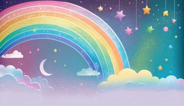 Fantasy sky rainbow. Fairy skies rainbows colors, magic landscape and dream sky background illustration, Generate Ai photo